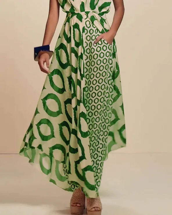 Completo Due Pezzi Casual Senza Maniche a Fantasia con Vita Sottolineata