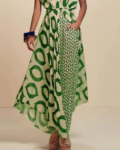 Completo Due Pezzi Casual Senza Maniche a Fantasia con Vita Sottolineata